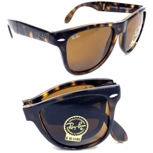 Ray-Ban Foldable Wayfarer Brown And Green Lens Sunglasses