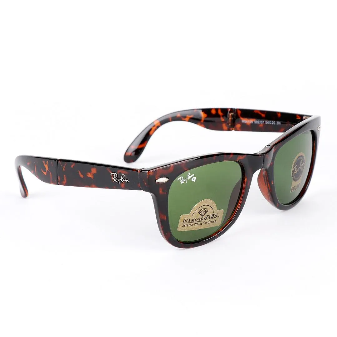 Ray-Ban Foldable Wayfarer Brown And Green Lens Sunglasses