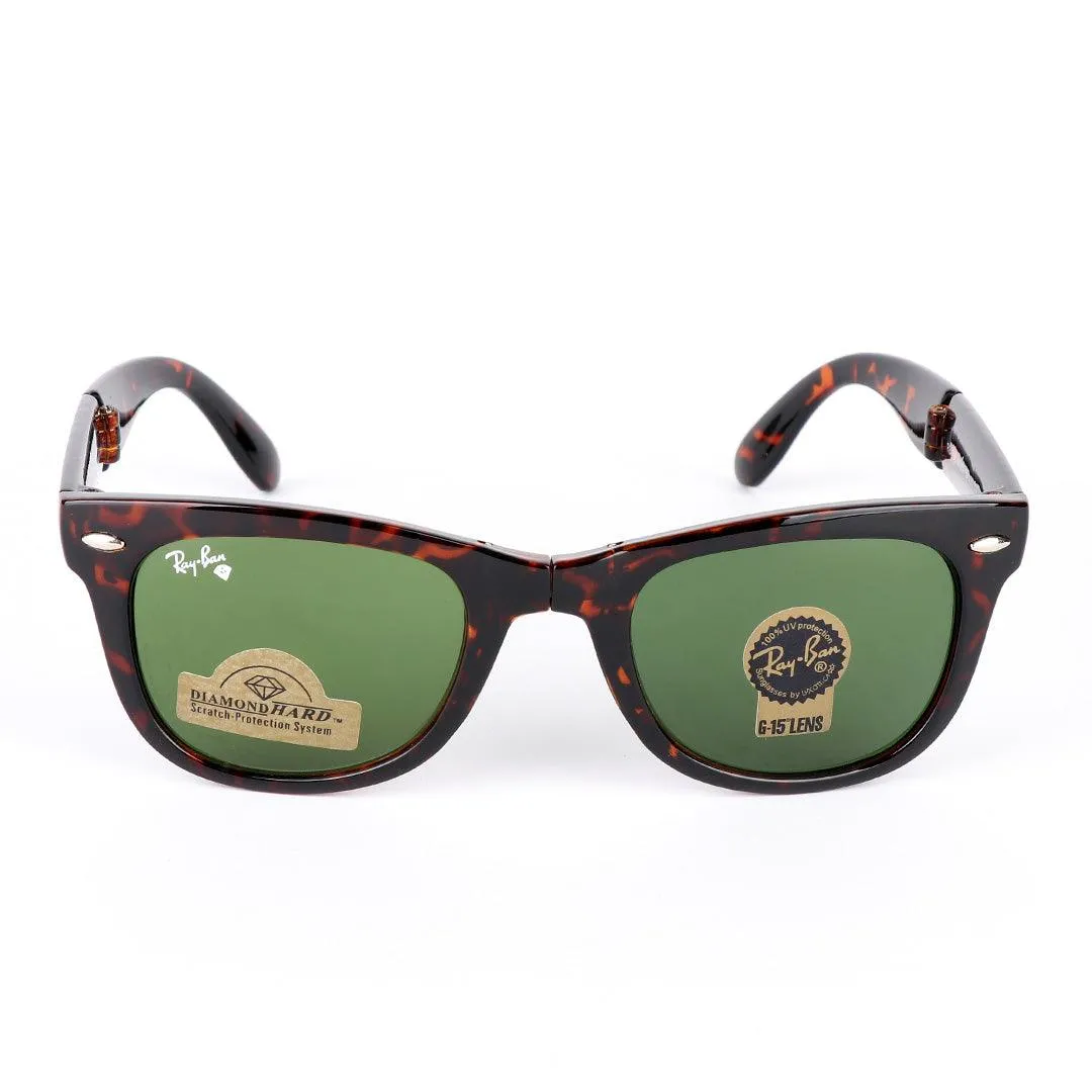 Ray-Ban Foldable Wayfarer Brown And Green Lens Sunglasses