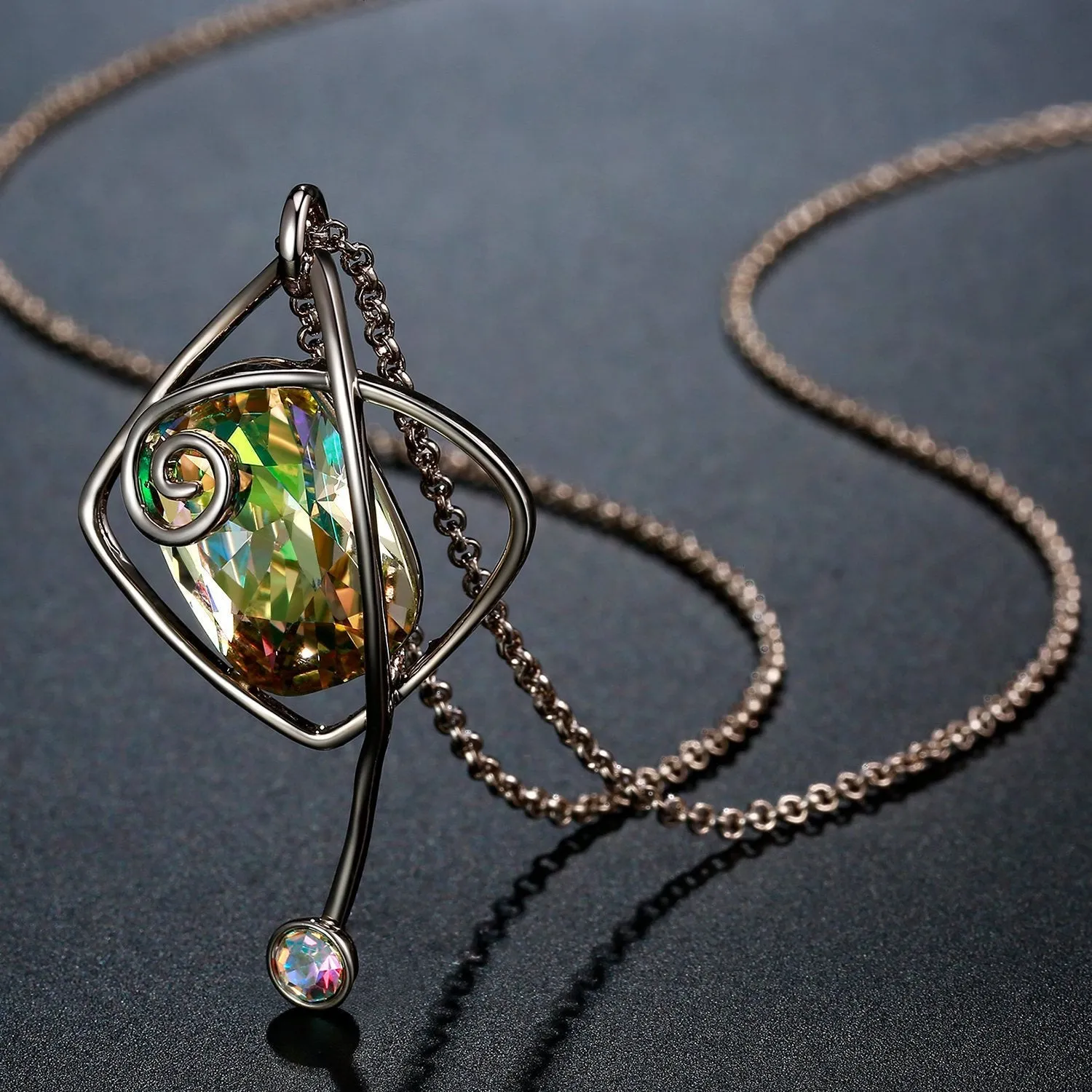 Rectangle Green Austrian Crystals Long Pendant Choker KPN0295