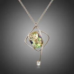 Rectangle Green Austrian Crystals Long Pendant Choker KPN0295