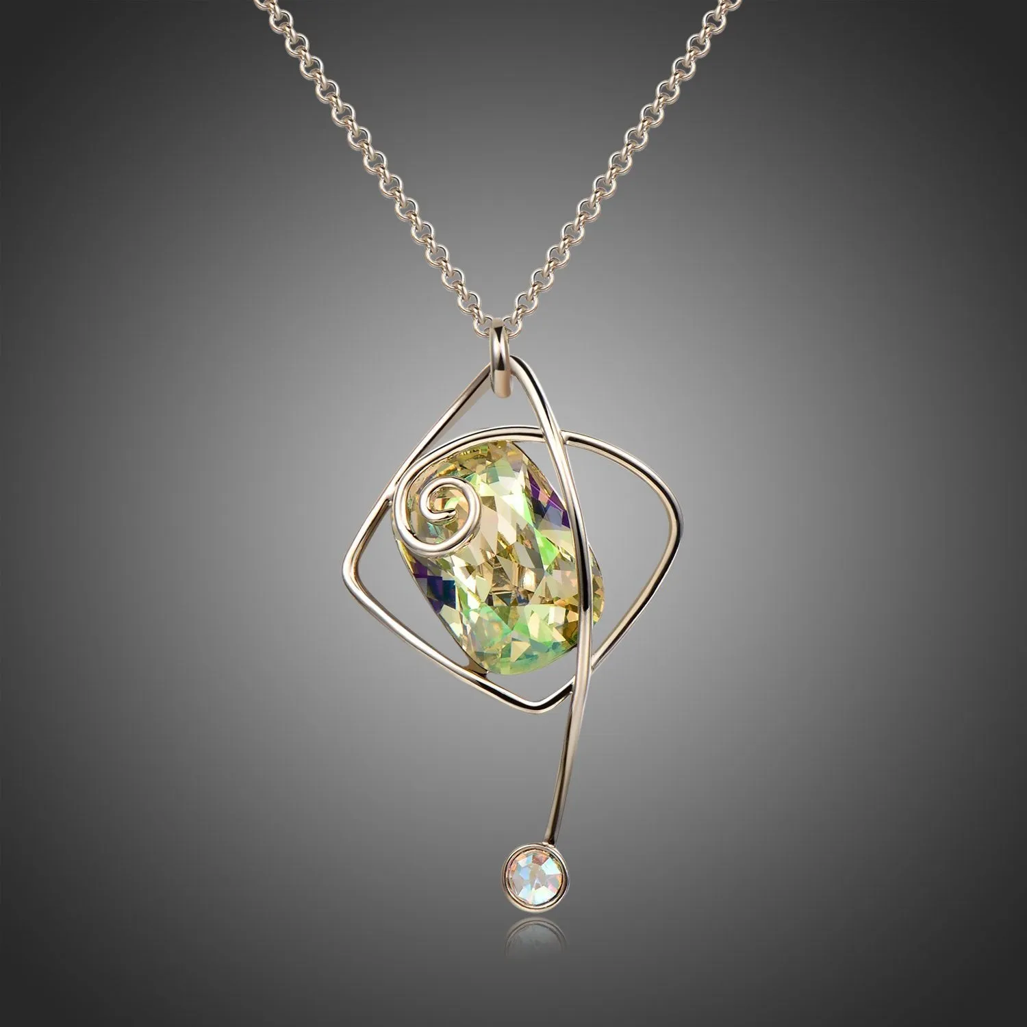 Rectangle Green Austrian Crystals Long Pendant Choker KPN0295