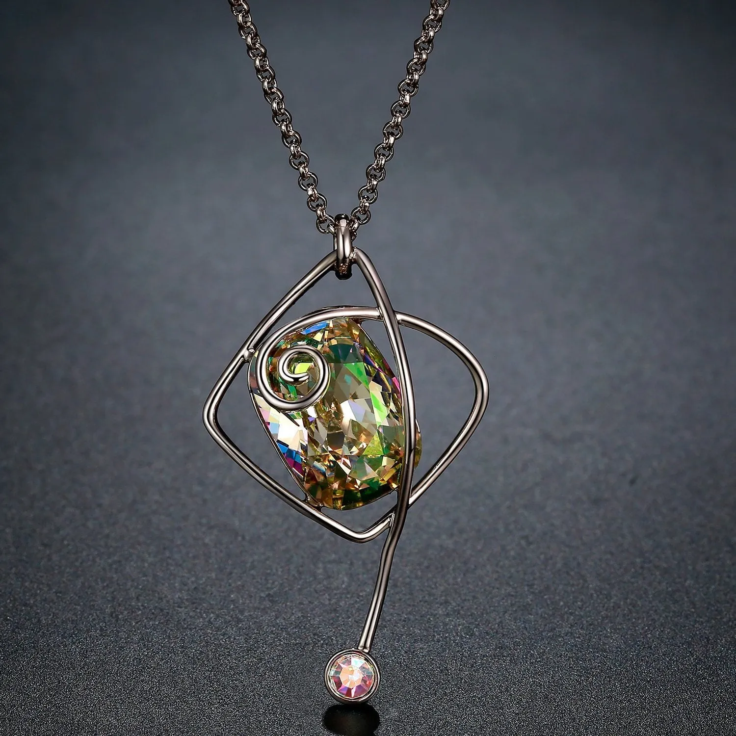 Rectangle Green Austrian Crystals Long Pendant Choker KPN0295