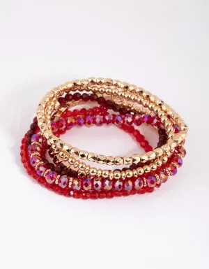 Red Facet Bead Stretch Bracelet Pack