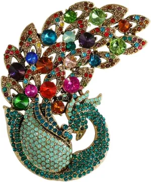 Rhinestone Large Peacock Bird Brooch Pin for Women Men Gold Plated Fashion Colorful Crystal Animal Brooches Lapel Pins Exquisite Dress Accessories Wedding Anniversary Jewelry