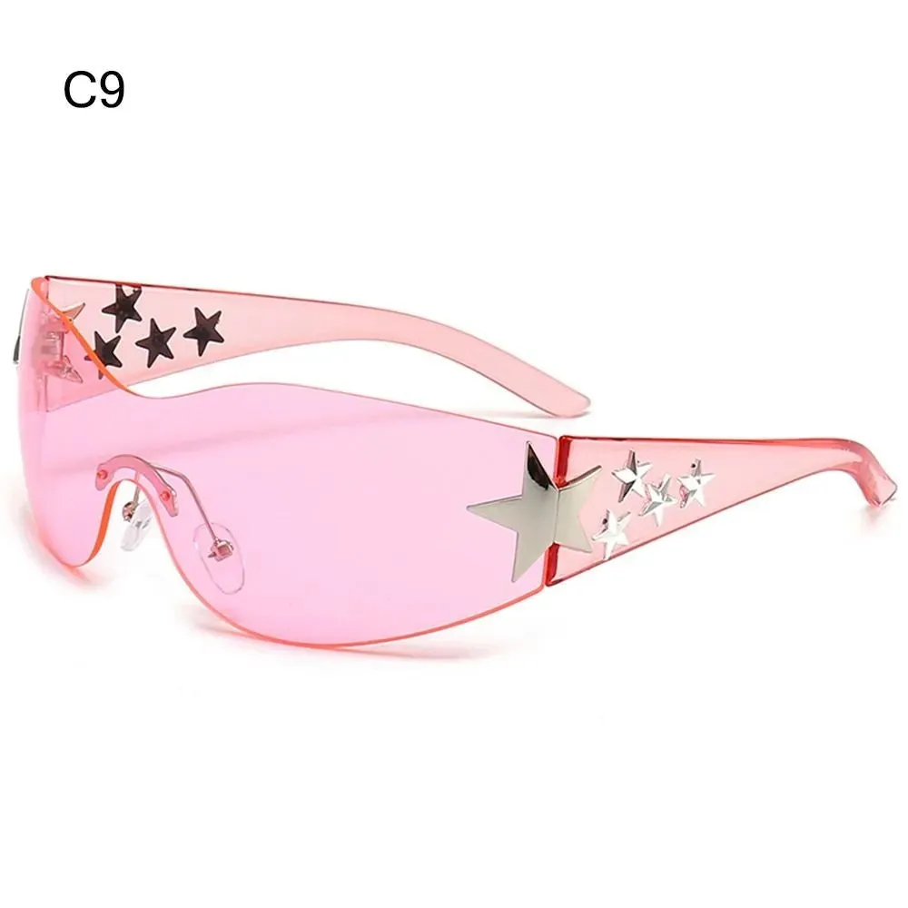 Rimless Y2K Sunglasses for Women Men Star Wrap Around Sun Glasses Shades for Beach Outdoor Cycling Travel Cycling Sunglasses