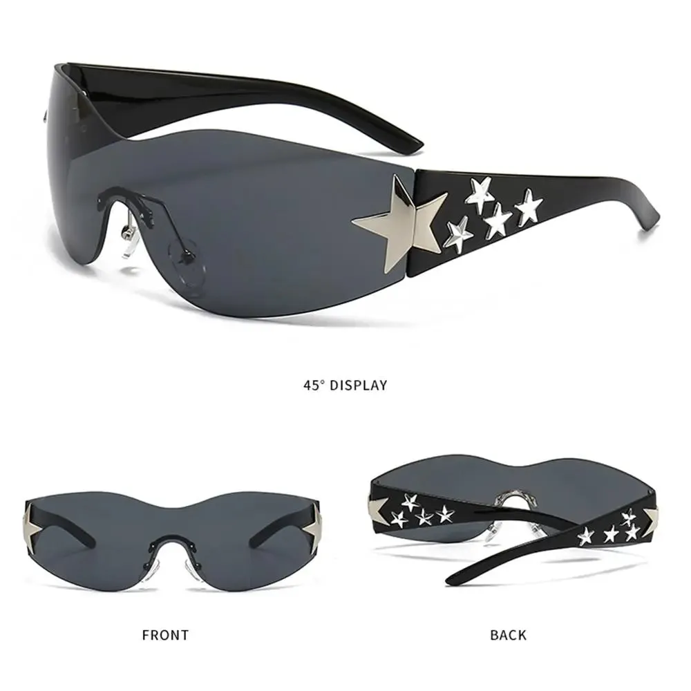 Rimless Y2K Sunglasses for Women Men Star Wrap Around Sun Glasses Shades for Beach Outdoor Cycling Travel Cycling Sunglasses