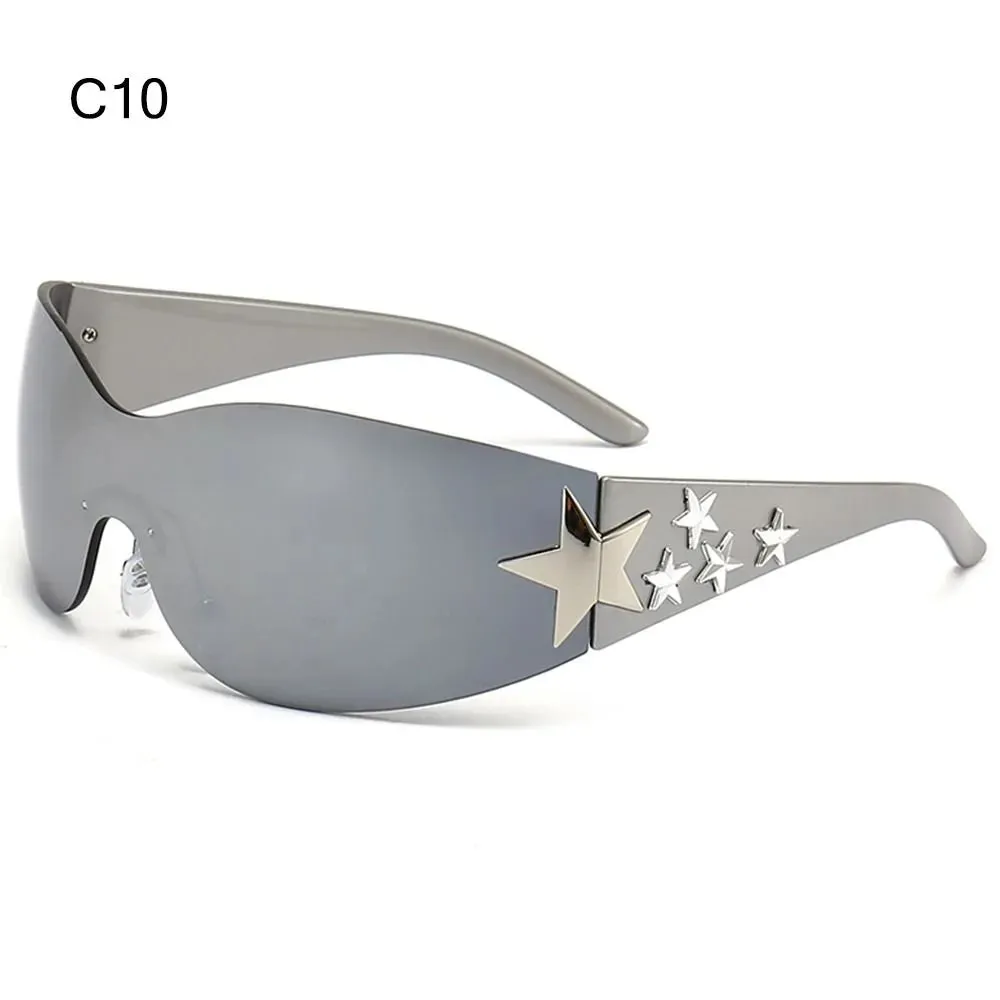 Rimless Y2K Sunglasses for Women Men Star Wrap Around Sun Glasses Shades for Beach Outdoor Cycling Travel Cycling Sunglasses