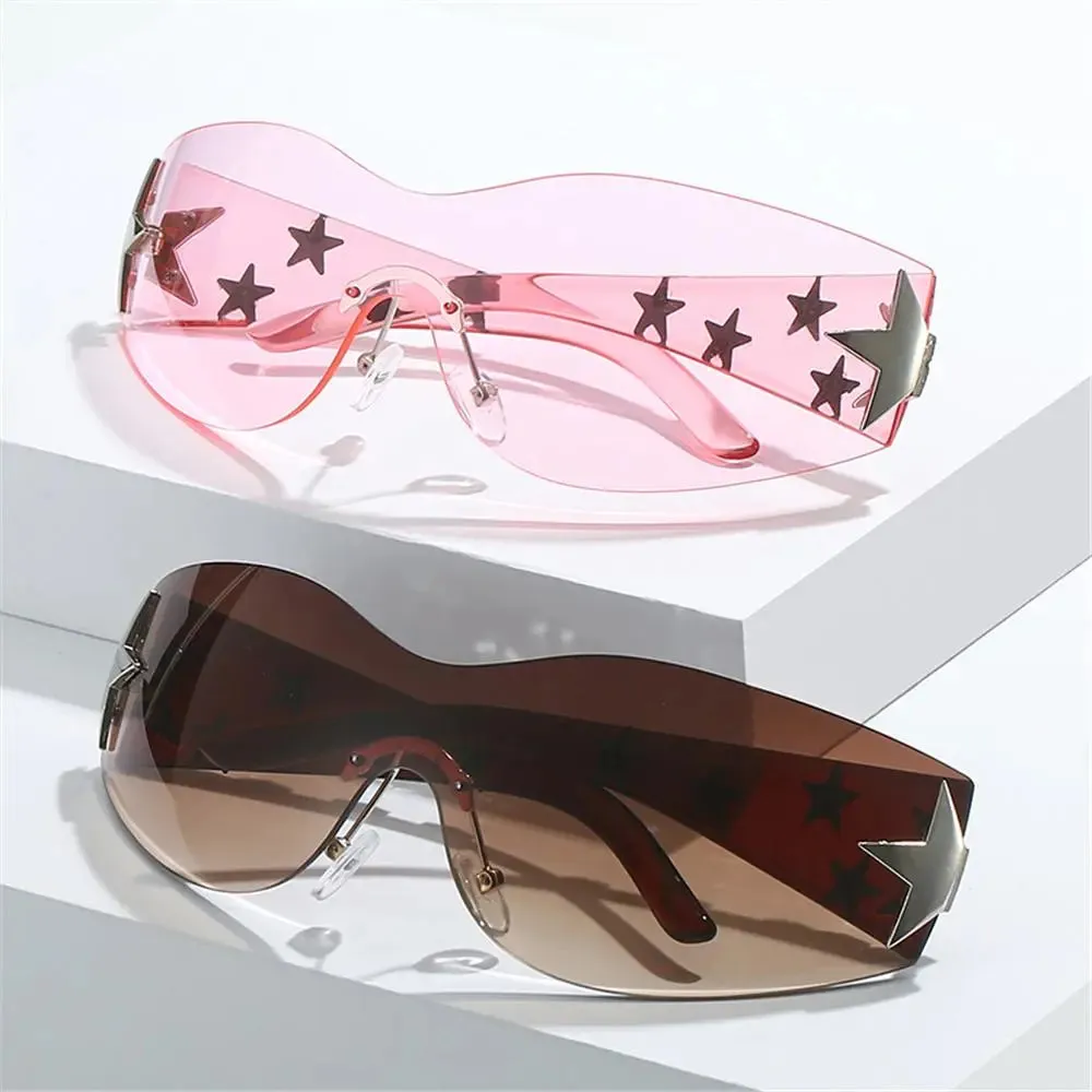 Rimless Y2K Sunglasses for Women Men Star Wrap Around Sun Glasses Shades for Beach Outdoor Cycling Travel Cycling Sunglasses