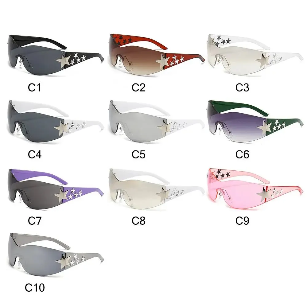 Rimless Y2K Sunglasses for Women Men Star Wrap Around Sun Glasses Shades for Beach Outdoor Cycling Travel Cycling Sunglasses