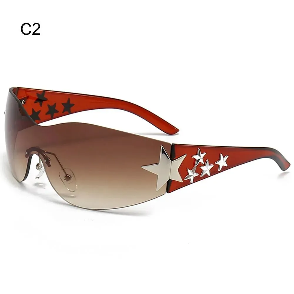 Rimless Y2K Sunglasses for Women Men Star Wrap Around Sun Glasses Shades for Beach Outdoor Cycling Travel Cycling Sunglasses