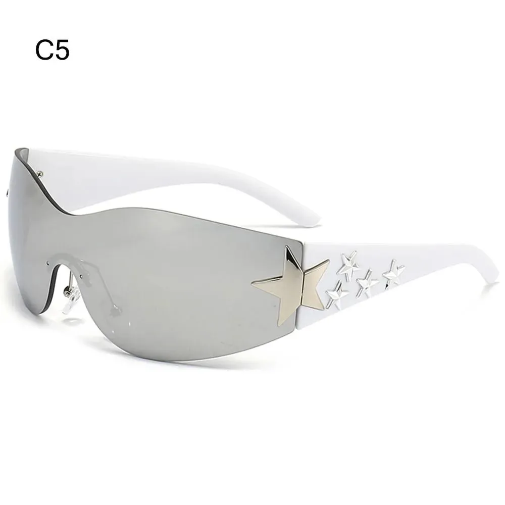 Rimless Y2K Sunglasses for Women Men Star Wrap Around Sun Glasses Shades for Beach Outdoor Cycling Travel Cycling Sunglasses
