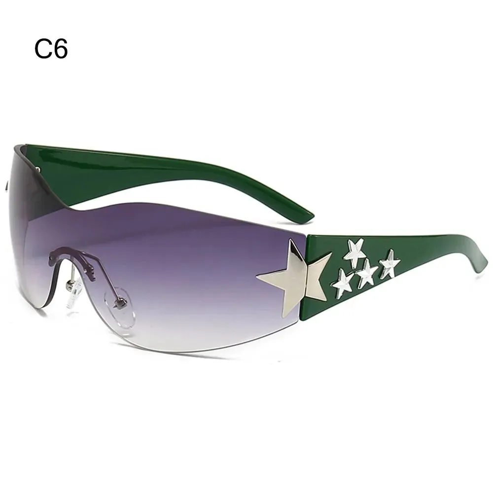 Rimless Y2K Sunglasses for Women Men Star Wrap Around Sun Glasses Shades for Beach Outdoor Cycling Travel Cycling Sunglasses