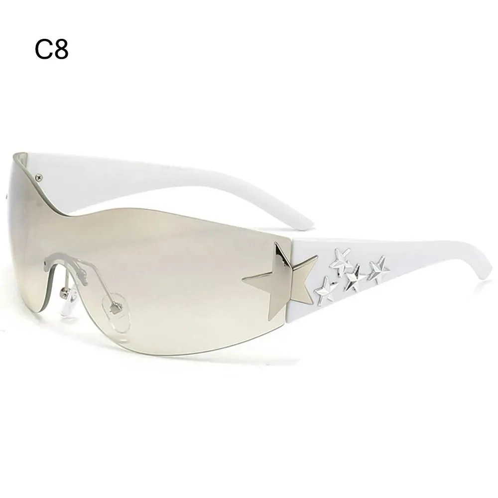 Rimless Y2K Sunglasses for Women Men Star Wrap Around Sun Glasses Shades for Beach Outdoor Cycling Travel Cycling Sunglasses