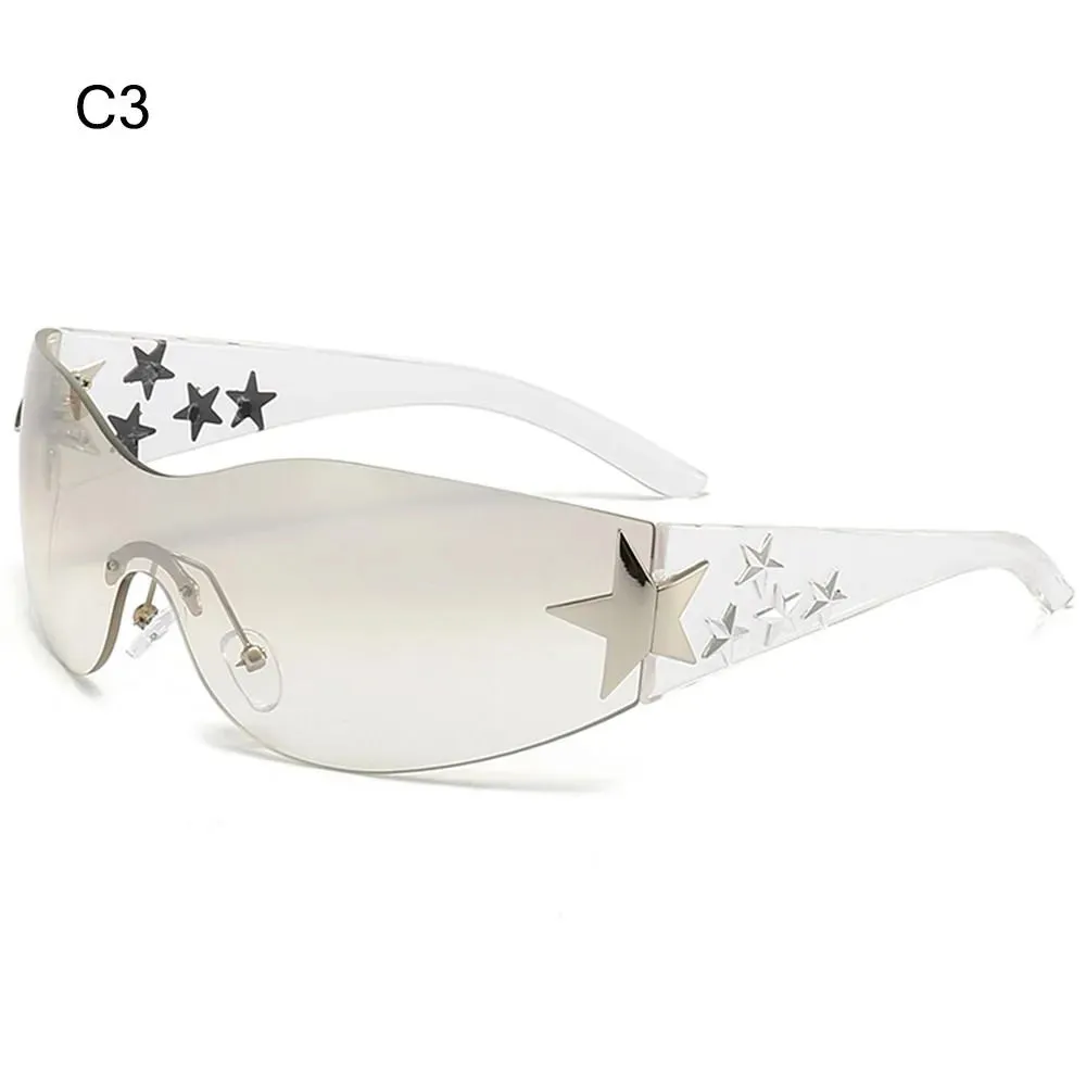 Rimless Y2K Sunglasses for Women Men Star Wrap Around Sun Glasses Shades for Beach Outdoor Cycling Travel Cycling Sunglasses