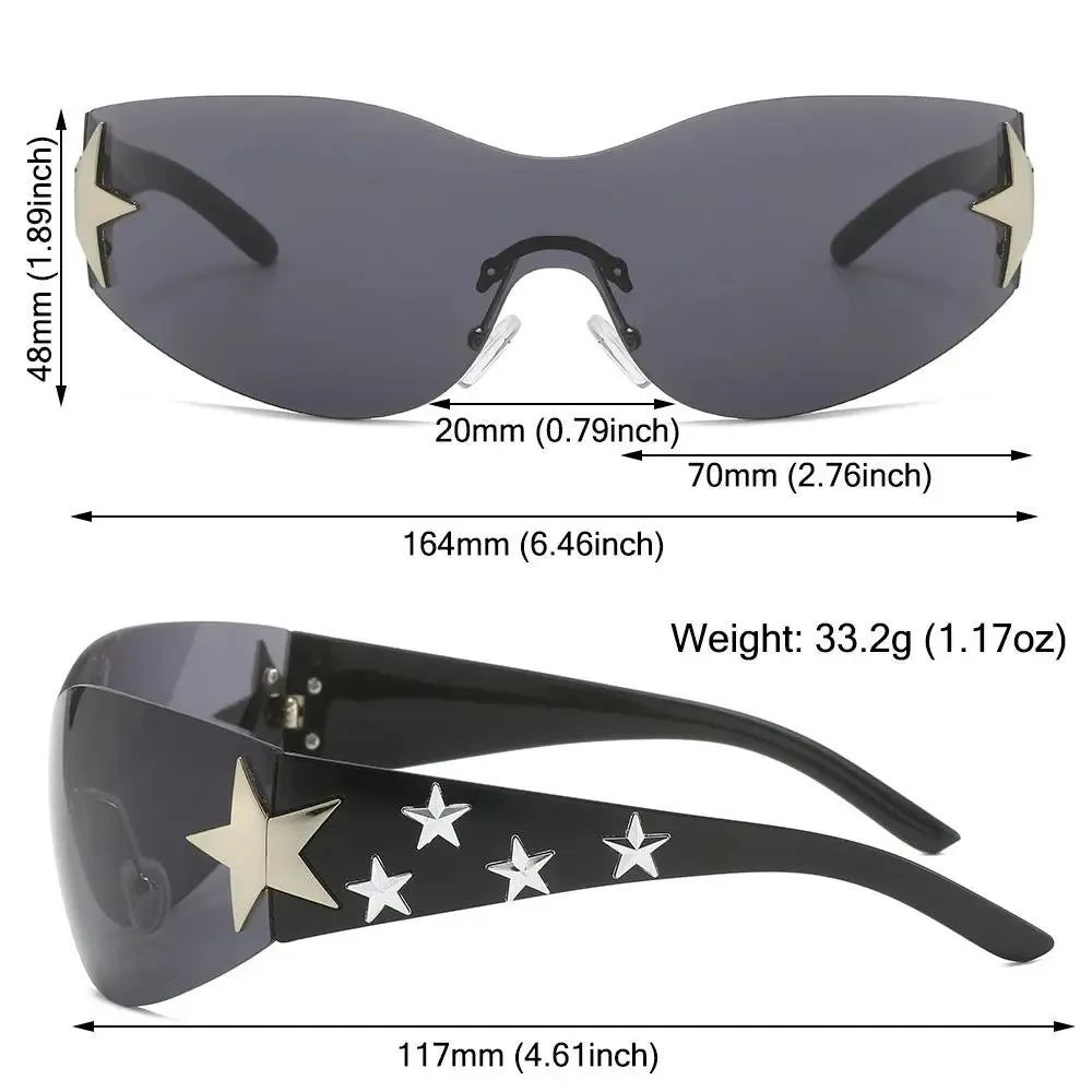 Rimless Y2K Sunglasses for Women Men Star Wrap Around Sun Glasses Shades for Beach Outdoor Cycling Travel Cycling Sunglasses
