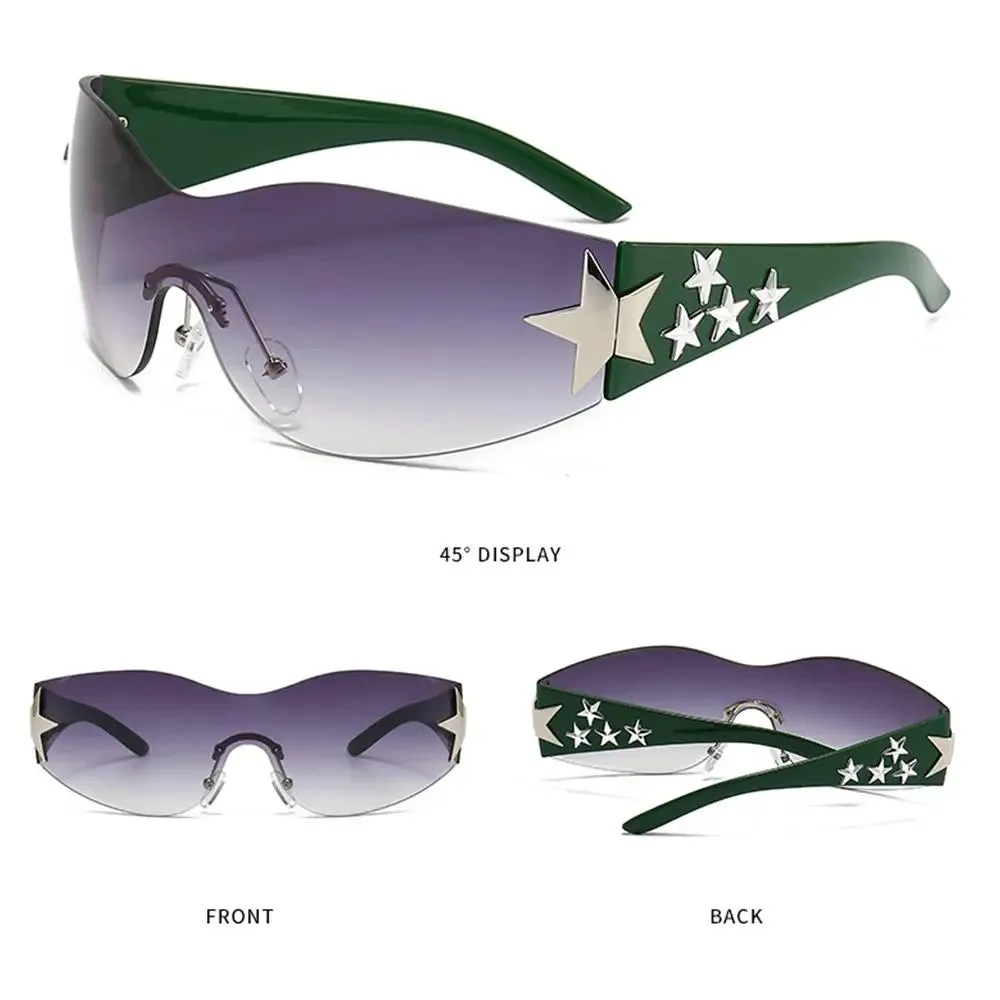 Rimless Y2K Sunglasses for Women Men Star Wrap Around Sun Glasses Shades for Beach Outdoor Cycling Travel Cycling Sunglasses