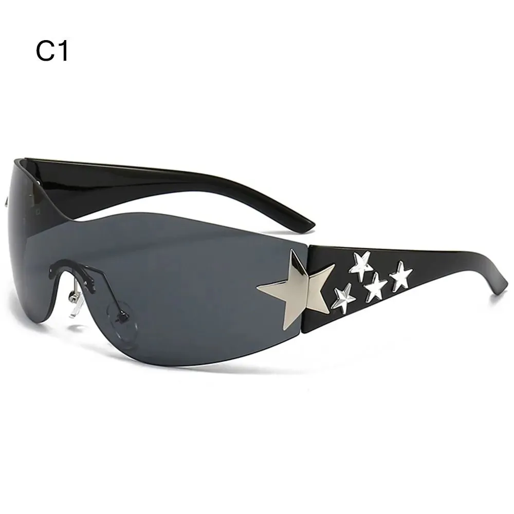 Rimless Y2K Sunglasses for Women Men Star Wrap Around Sun Glasses Shades for Beach Outdoor Cycling Travel Cycling Sunglasses