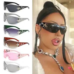 Rimless Y2K Sunglasses for Women Men Star Wrap Around Sun Glasses Shades for Beach Outdoor Cycling Travel Cycling Sunglasses