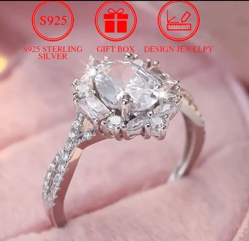 S925 Sterling Silver Bohemian Luxe Oval Cut Cubic Zirconia Ring