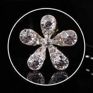 Small Crystal Encrusted Flower Silver Plated Hair Pins for Women, Ladies and teen