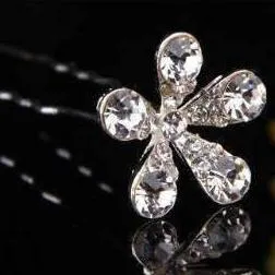 Small Crystal Encrusted Flower Silver Plated Hair Pins for Women, Ladies and teen