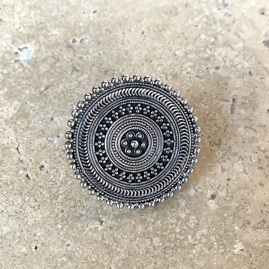 Sterling Silver Afghani Flower Disc Ring