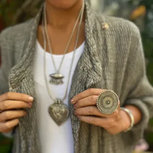 Sterling Silver Afghani Flower Disc Ring