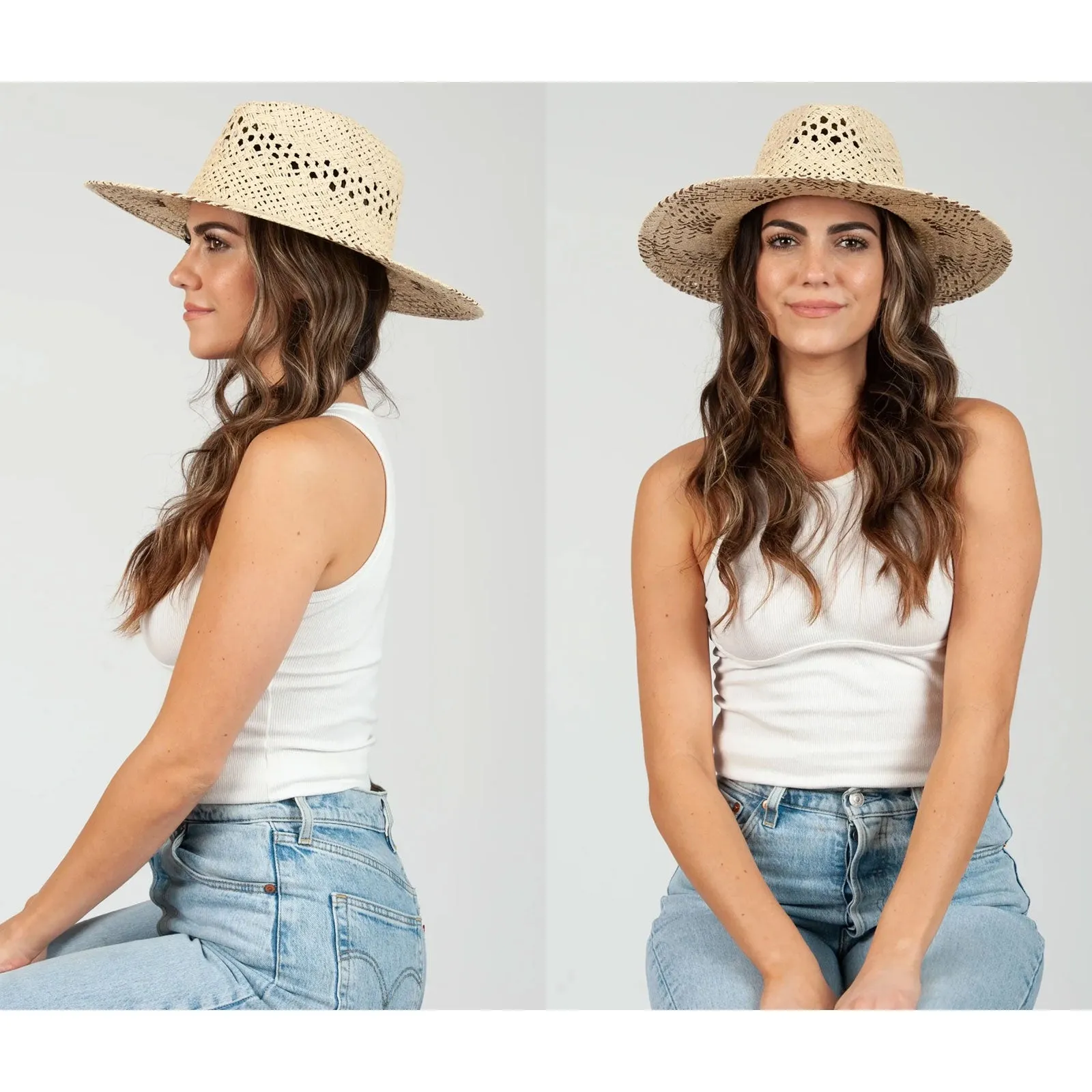 Straw Sun Hat Ivory   Brown