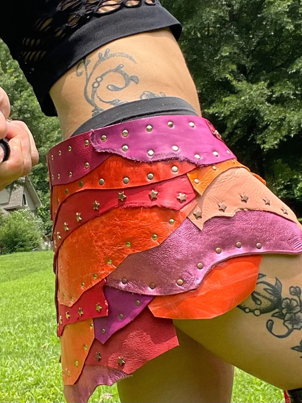SUMMER VIBES, Leather Patchwork Skirt, Burning Man Skirt, Tribal Dance Belt, Rave Costume, Hippie Festival Skirt