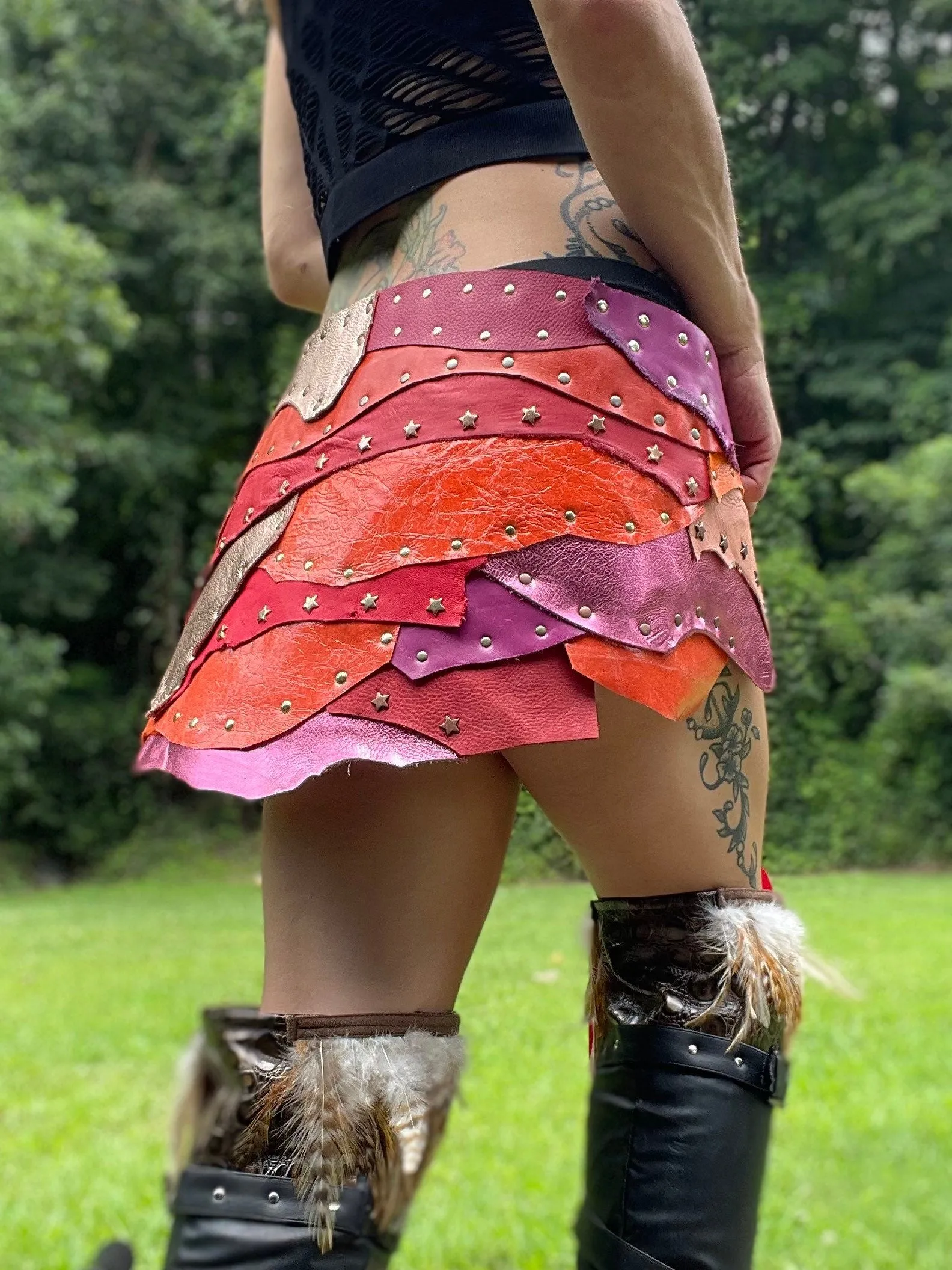 SUMMER VIBES, Leather Patchwork Skirt, Burning Man Skirt, Tribal Dance Belt, Rave Costume, Hippie Festival Skirt