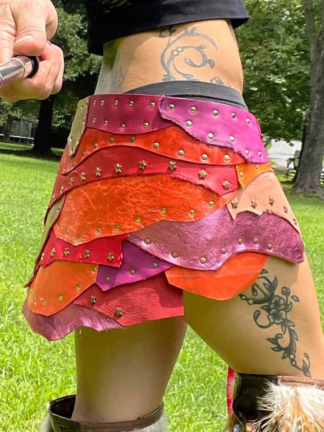 SUMMER VIBES, Leather Patchwork Skirt, Burning Man Skirt, Tribal Dance Belt, Rave Costume, Hippie Festival Skirt