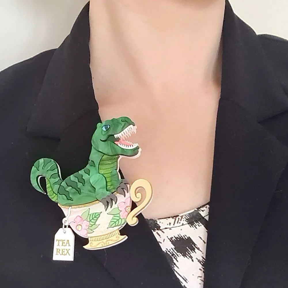 Tea Rex Dinosaur Teacup Necklace by Cherryloco Jewellery