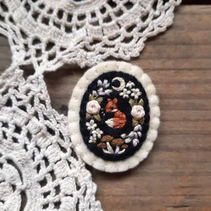 Tiny Embroidered Floral Fox Brooch