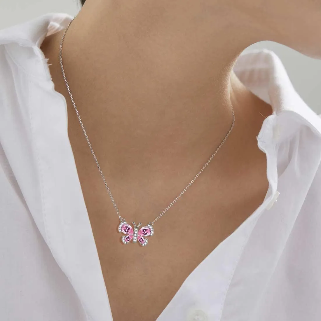 Tokyo Mart Butterfly Necklace Birthstone October Tourmaline Pendant Women Girls Jewelry Birthday Gift