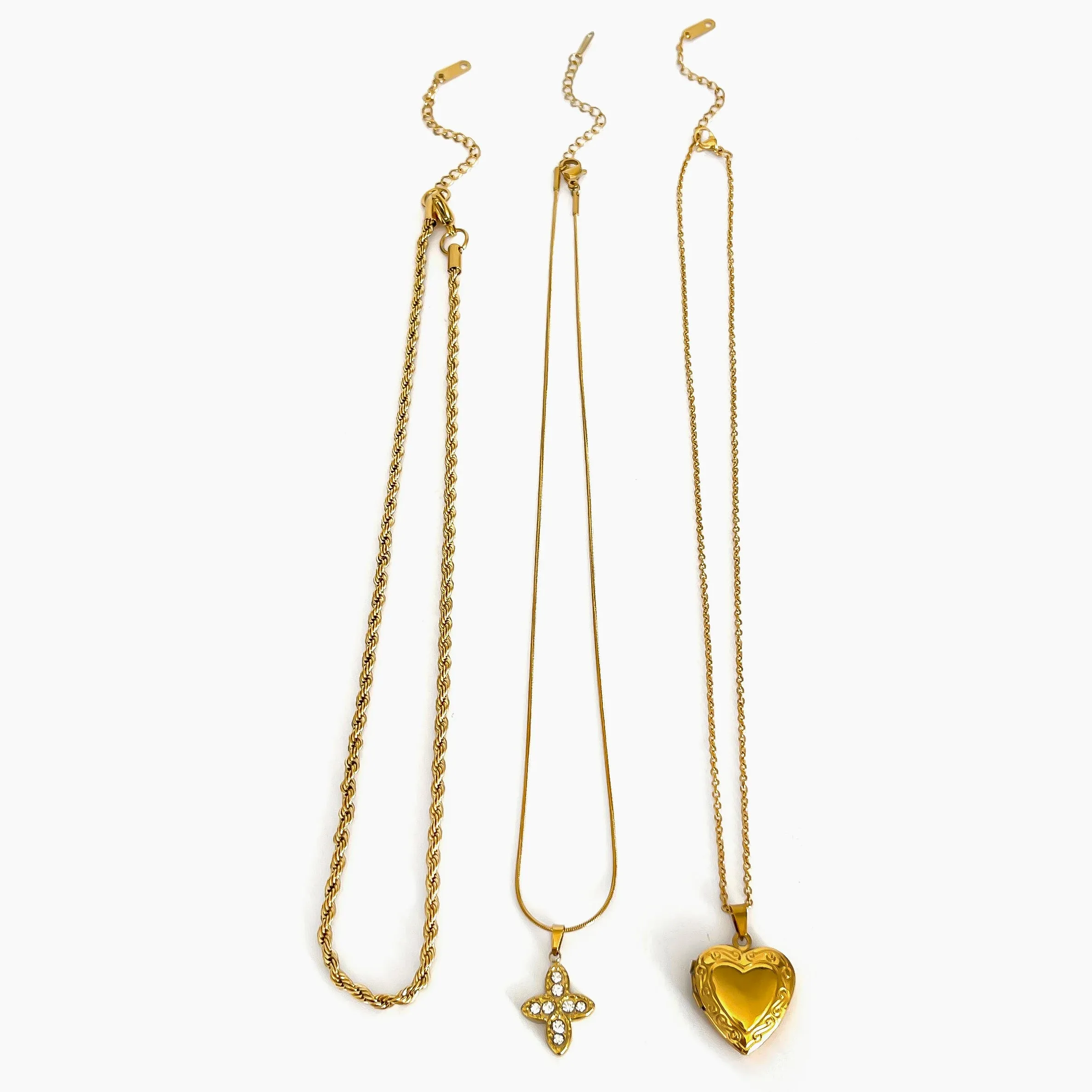 Trendy Solid Gold Color Rhinestone Cross Heart Pendant Necklace