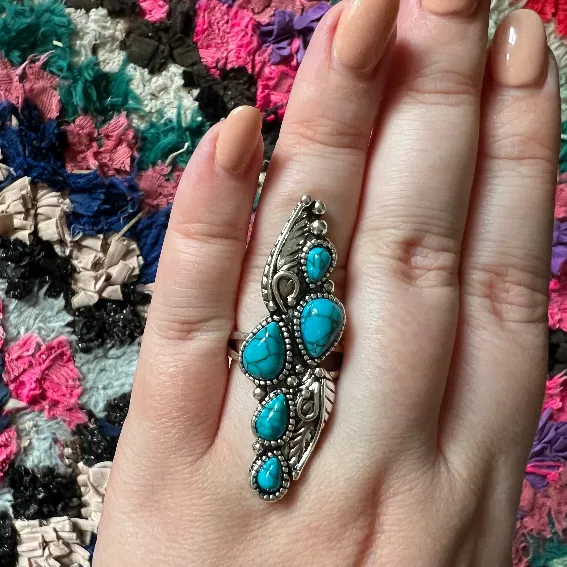 Turquoise Stone Vintage Feather Ring