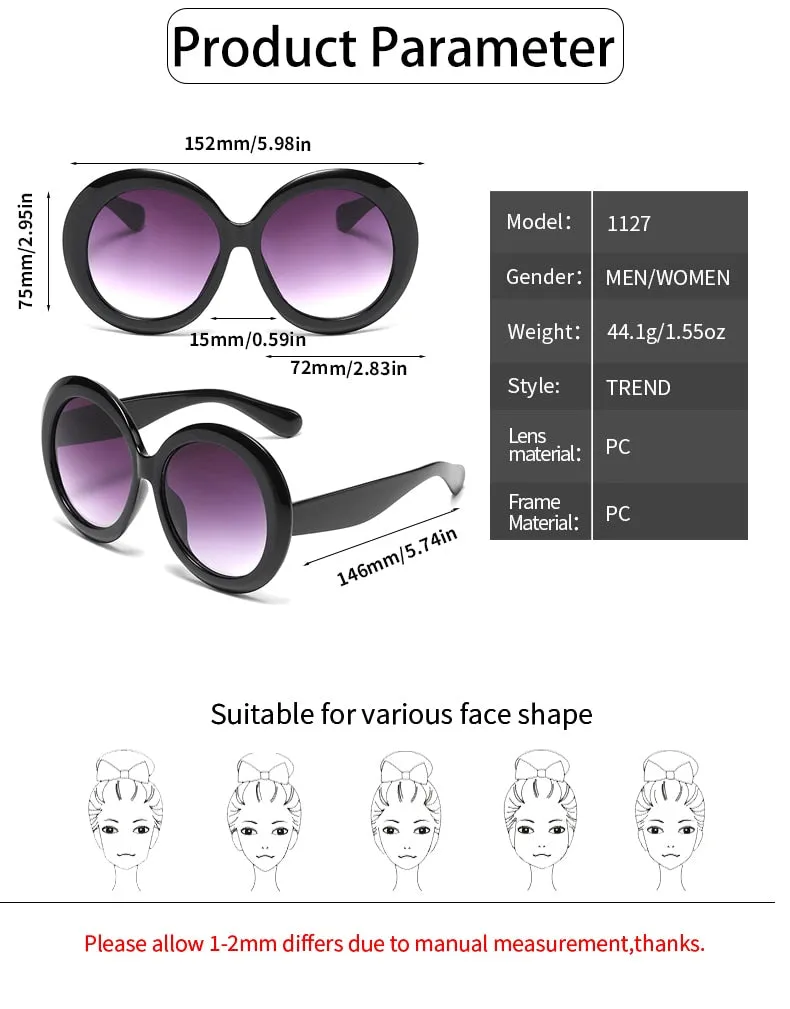 Unisex Trendy Vintage Oversized Gradient Goggle Round Sunglasses