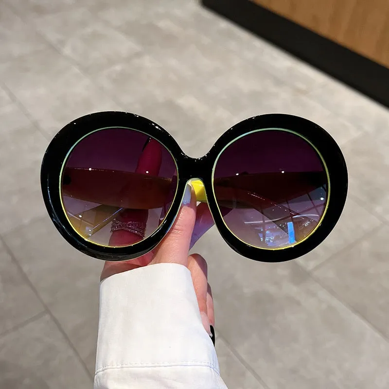 Unisex Trendy Vintage Oversized Gradient Goggle Round Sunglasses