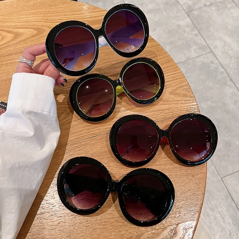 Unisex Trendy Vintage Oversized Gradient Goggle Round Sunglasses