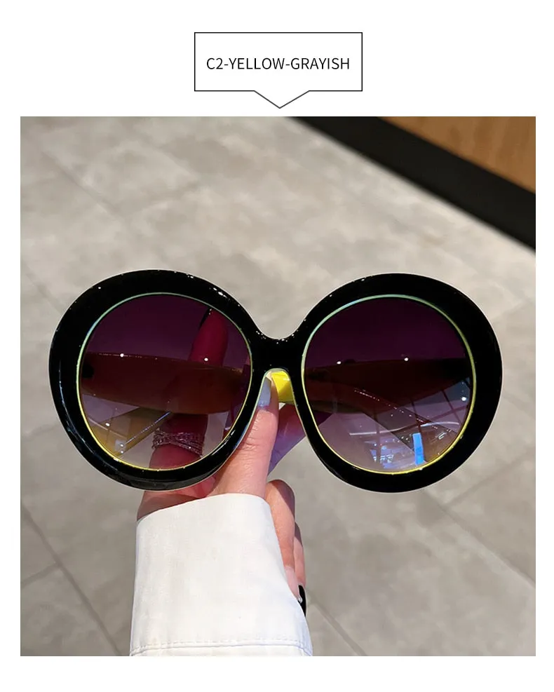 Unisex Trendy Vintage Oversized Gradient Goggle Round Sunglasses