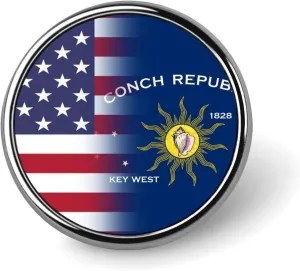 U.S.A Conch Republic Key West Flag Round Metal Brooch Badge Fashion Lapel Pins Jewelry Decor for Dress Backpack Unisex