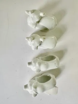 Vintage Cow and Pig White Porcelain Napkin Rings Animal Farm Table Decor Set of 4