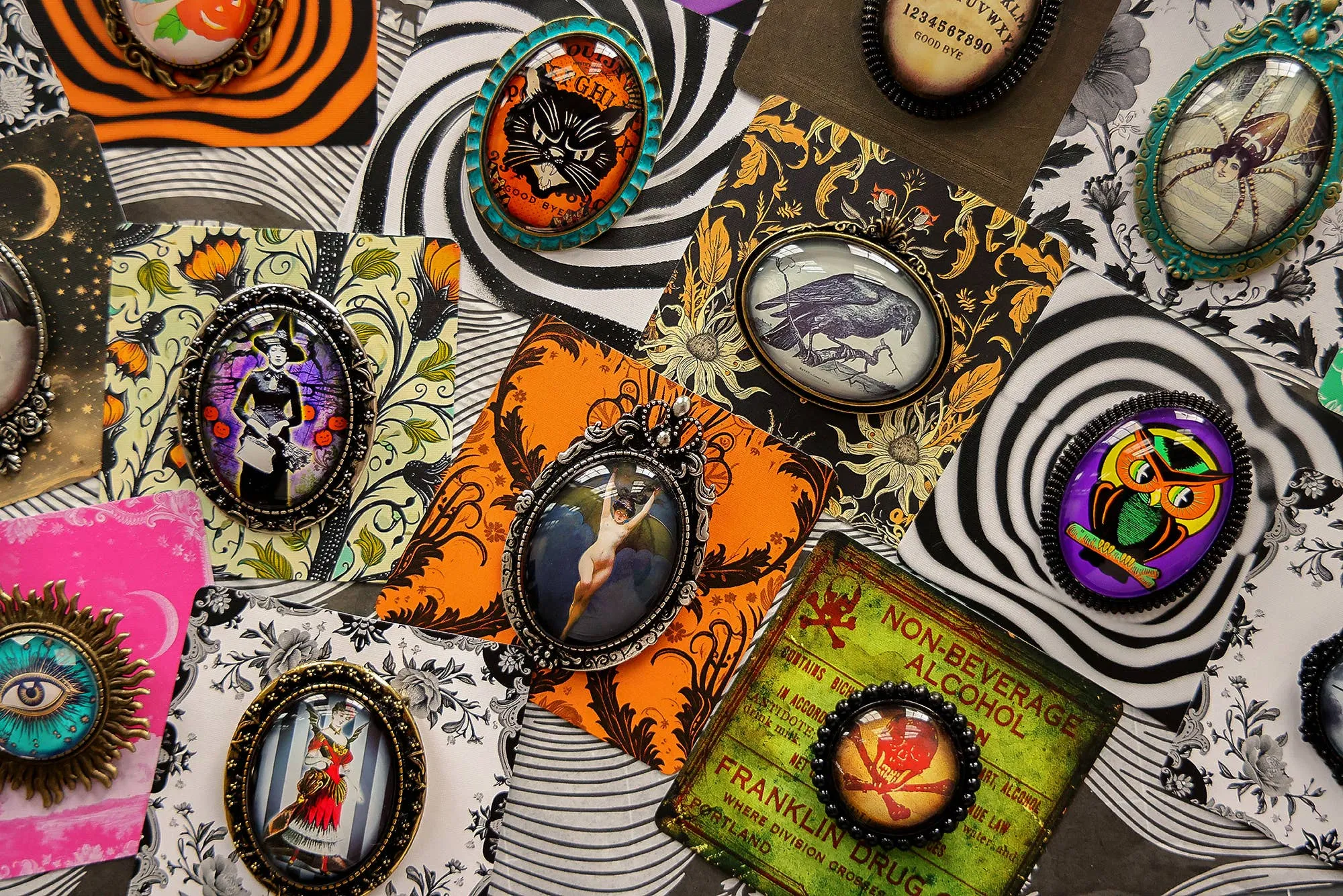 Vintage Halloween Handmade Cameo Brooch