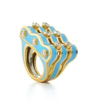 Wave Ring, Light Blue Enamel