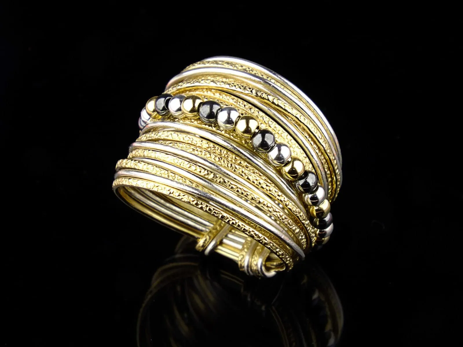 Wide Two-Tone Wrap Rings Jewelry, Handcrafted 14K Gold-Filled and Sterling Silver, Large Bohemian Ring