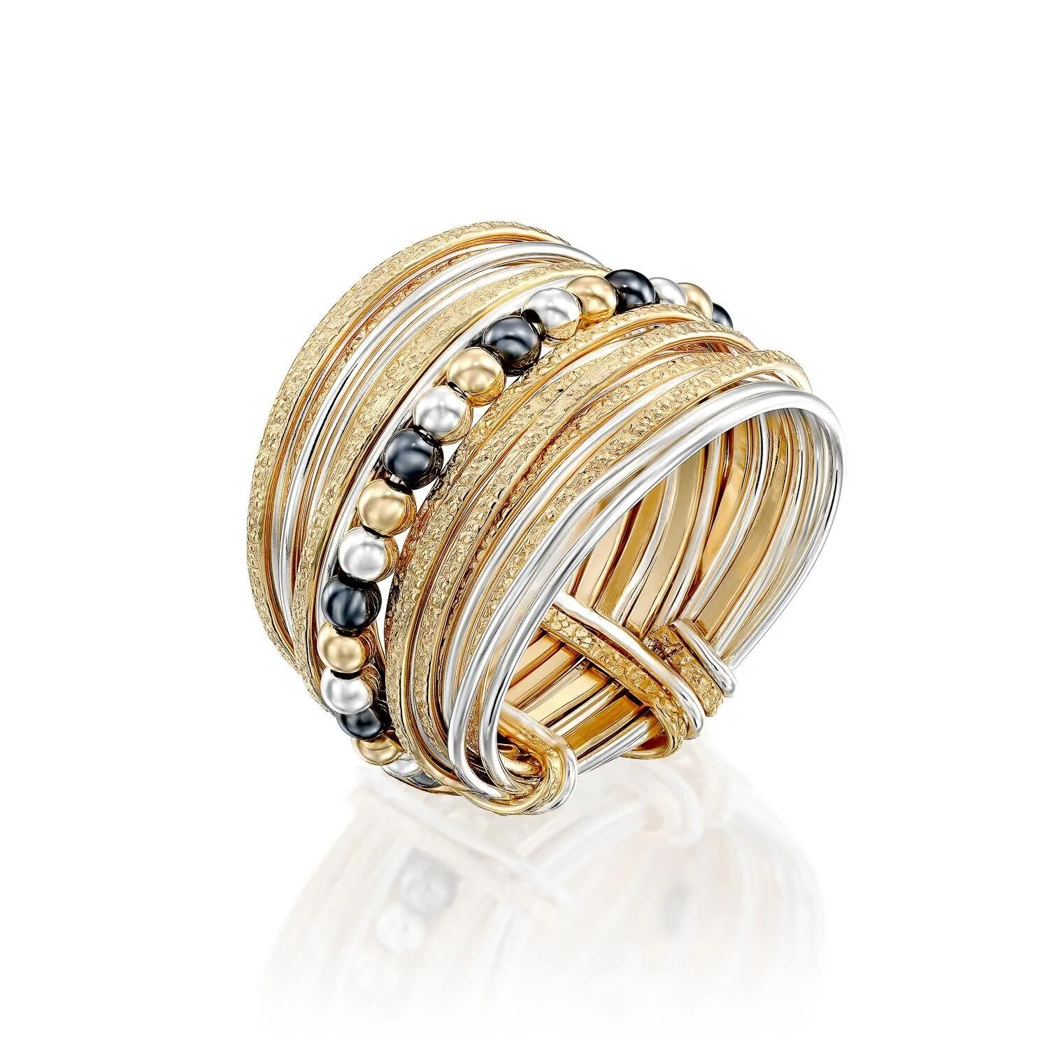 Wide Two-Tone Wrap Rings Jewelry, Handcrafted 14K Gold-Filled and Sterling Silver, Large Bohemian Ring