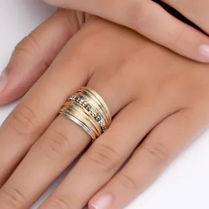 Wide Two-Tone Wrap Rings Jewelry, Handcrafted 14K Gold-Filled and Sterling Silver, Large Bohemian Ring
