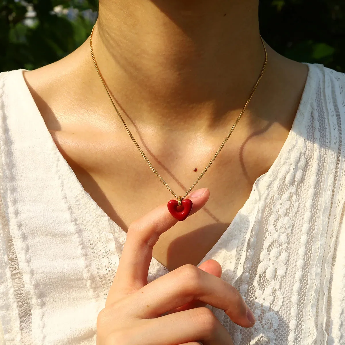 WILD & FREE Trendy Red Heart Pendant Necklace for Women