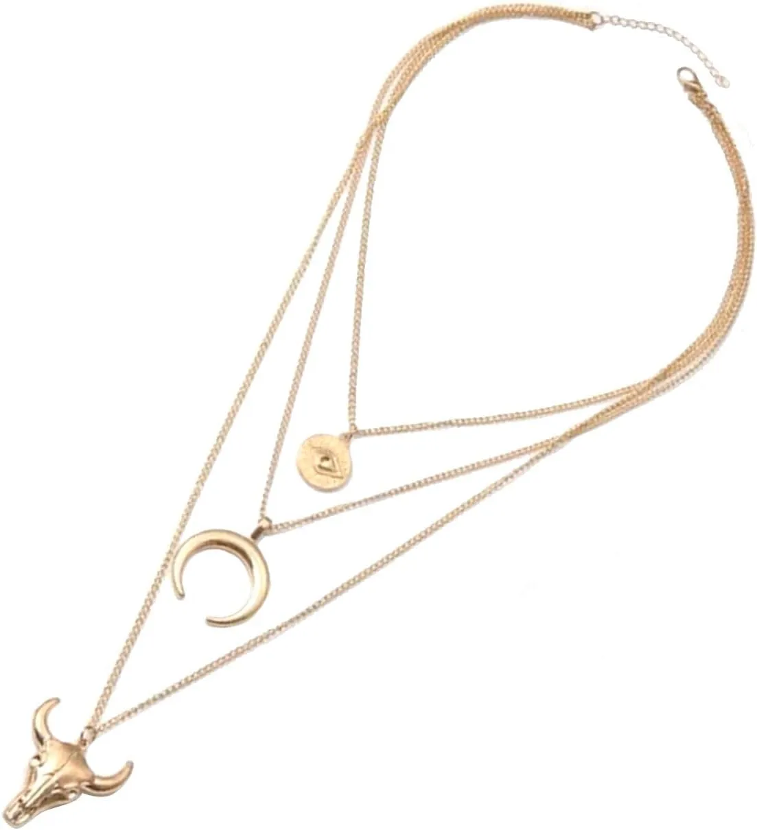 Women's Vintage Western Layered Necklaces Evil Eye Bull Head Crescent Moon Layered Necklace Boho Cowboy Cowgirl Geometric Pendant Chain Necklace Fashion Pendant Necklace Jewelry for Women